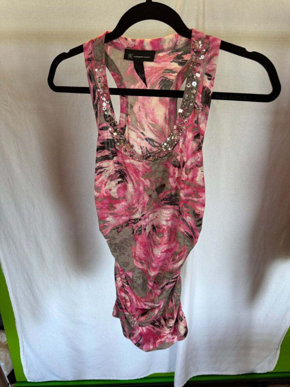 INC International Concepts Pink Floral Sequin Racerback Tank Top S
